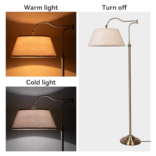 Swing Arm Floor Lamp, Brass Floor Lamps for Living Room with 180¡Æ Adjustable Cantilever, Beige Linen Lampshade, Mid Century Floor Lamp for Bedroom Office Home Nursery Study Room Hotel(Bronze)