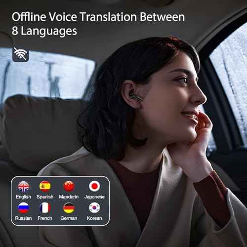 Ai Translation Earbuds Real Time 144 Languages & Accents Translator Earbuds with 8-Language Offline Translator Device Two Way, Auriculares de traducci?n for Language Learning Travel Business White