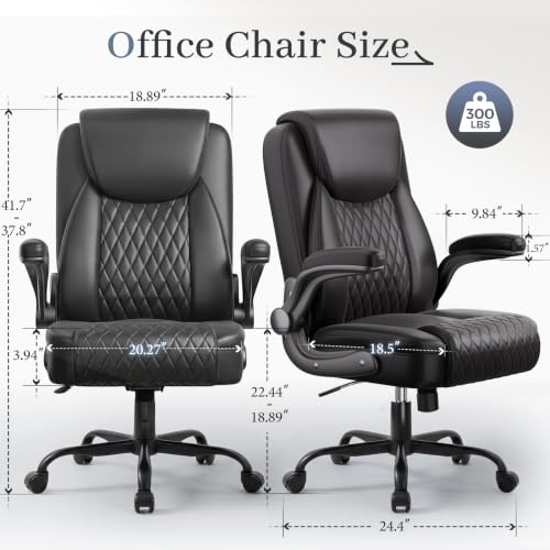 GTPOFFICE Black Executive Office Chair with Lumbar Support & Flip-up Armrests