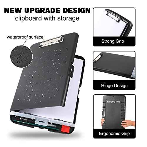 Clipboard with Storage, Large Capacity Nursing Clipboards with Low Profile Clip, Heavy Duty Plastic Storage 8.5x11 Clip Board with Pen Holder, Side-Opening, A4 Organization Box for Writing