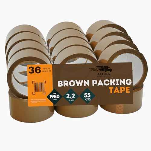 Brown Packing Tape ? Heavy Duty Brown Shipping Tape for Box Packaging & Moving ? 2.2mil Thick, 2-inch Wide Mailing Tape ? 36 Rolls (1980 Yards)