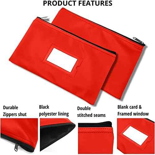 Money Bank Deposit Bag with Zipper | 11x6 inch | Red | Durable Leatherette Money Cash Coin Check Wallet Pouch for Men & Women with Framed ID Window and Blank Card | by GIDABRAND (10)