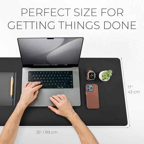 Nordik Felt and Leather Desk Mat Non-Slip - Black - 35 X 17 Inch - Felt and Vegan Leather Desk Pad - Document Organizers - Desk Blotter and Desktop Mat - Desk Protector Laptop Desk Matt for Desktop