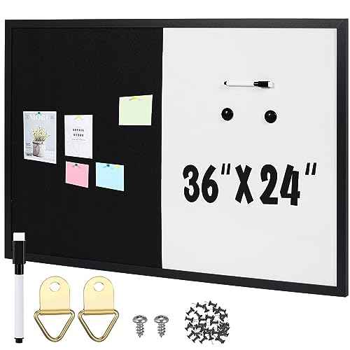 Ireer Framed Bulletin Board 36 x 24 Inches Magnetic Cork and Whiteboard Combo Dry Erase and Cork Board Combo for Wall Mounted Presentation Supplies Home Office School