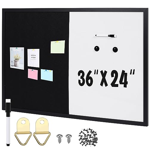 Ireer Magnetic Whiteboard and Cork Board Combo 36x24 Black Frame