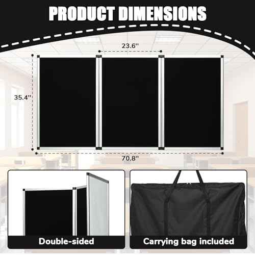 Tri Fold Display Board, 3 Panel Trade Show Presentation Board Double Sided Panels with Presentation Whiteboard Trade Shows Tabletop Display