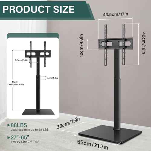 Black Mobile TV Stand for 27-65¡±LED LCD OLED Flat Curved Screen Outdoor TVs Height Adjustable Floor TV Cart Max VESA 400x400mm,Holds Up to 88lbs