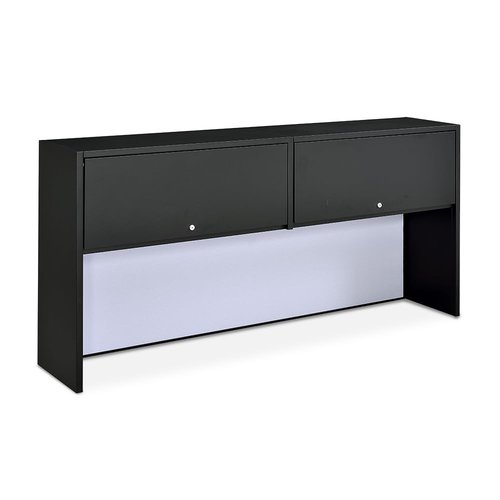 NBF Carbon Hutch with Tack Board - Office Desk Hutch with Durable Powder Coated Steel - Modern Desk Hutch with 2 Lockable Cabinets for Books or Essentials - 72" W x 15" D (Black, Gray)