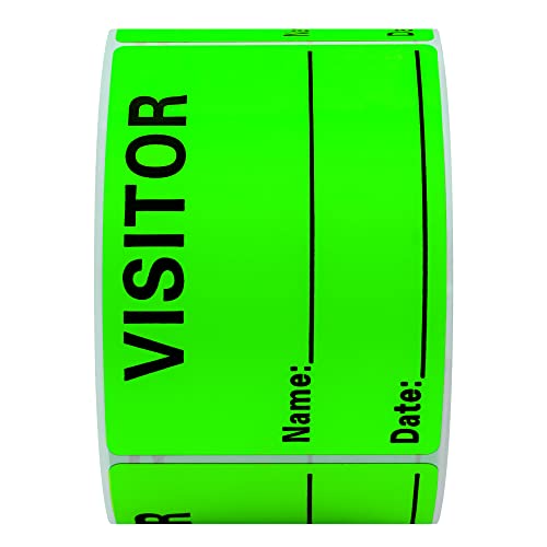 HYBSK Fluorescent Green Visitor Badge Stickers 2x3 in, 300 per Roll, Easy Write-Once Passes