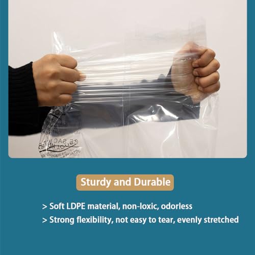 LESIBAG 12x15 Inch Clear Poly Bags 100 Count with Permanent Seal & Warning Label