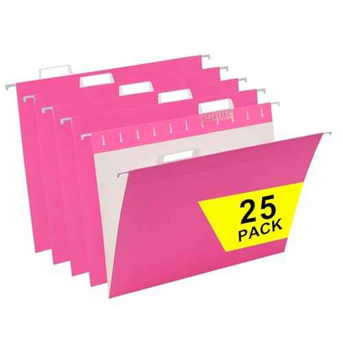 Pink Hanging File Folders,25 Packs Letter Size File Folder,Designed for Bulky Files,Filing Cabinet,1/5 Adjustable Tabs for Office,School,Home