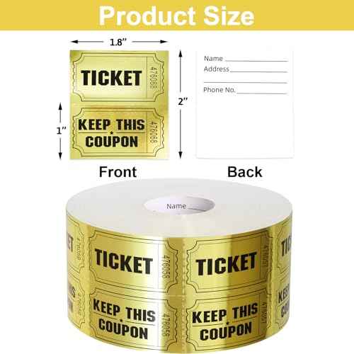 ceiba tree 1000 Raffle Tickets Gold Double Roll Metallic Gold Foil Ticket for Events Carnivals Entry Class Reward Prizes