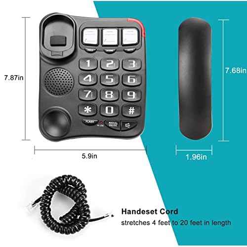 Large Button Phone for Seniors, Loud Ringer, One-Touch Dialing. Amplified Corded Phone with Speakerphone for Elderly Home Landline Phones, No Need to use Batteries.¡¦ (Black)