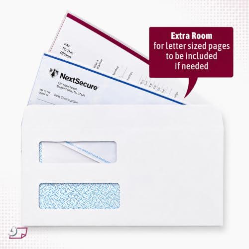 NextDayLabels #9 Double Window Check Envelopes 500 Pack - Made in USA, Self-Seal, Compatible with QuickBooks