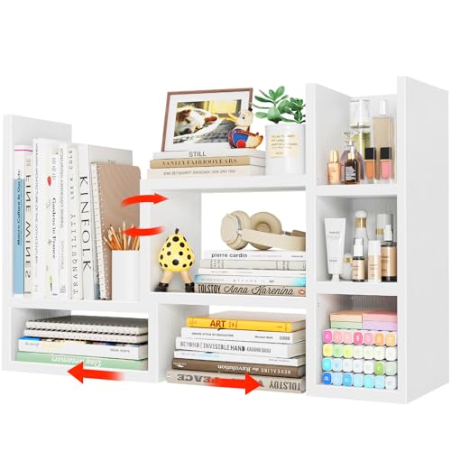 Desk Shelves Desktop Orgnizer Shlef - White Office Organization for Top of Desk Organizers and Accessories Corner Bookshelf Table Top Shelving Small Hutch Decorations for Women Office