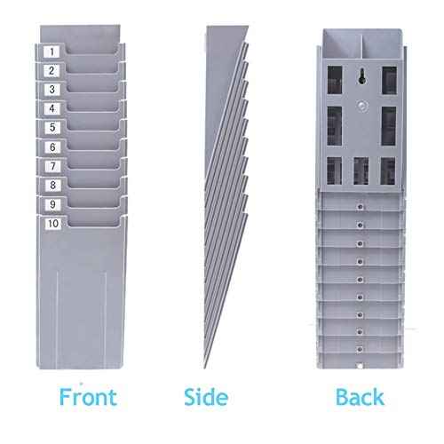 NADAMOO Time Cards Rack Retractable Time Card Holder with 10-Pocket,Plastic Wall Mounted Cards Holder Compatible with Time Card Machine Attendance Recorder Punch Clock for Office, Gray