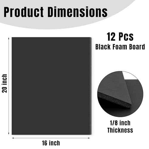 Golden State Art Foam Board 16x20-12 Pack - 1/8" Thick Black Poster Board Acid Free Foamboard for Paintings Prints, Art, Display, Crafts, Presentation and Projects