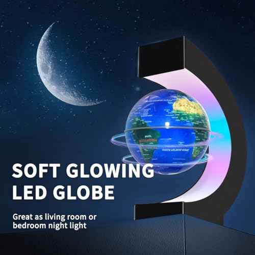 Magnetic Levitating Floating Globe with LED Lights, Cool Gadgets C Frame Globe Lamp for Men Father Husbands Boys Girls and Kids, Cool Tech Gift for Office Home Bookshelf Desk Decor