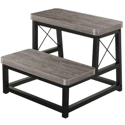 YINMIT Wooden Step Stool for Adults, 2 Tier Heavy Duty Step Stool for High Bed, Using for Bedroom, Living Room, Bathroom and Kitchen, Hold Up to 500 LBS