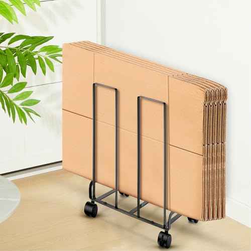 Carton Cart Portable Carton Storage Rack with Caster Wheels 12.2 x 10.2 x 17.1 inch Cardboard Boxes Organizer Stand for Home Warehouse Supermarket Shipping Station, Black