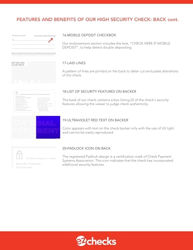 EZ Checks High Security Check Paper 250 Sheets with Hologram & 20 Features - Check at Top, QuickBooks Compatible (Blue/Maroon)