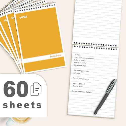 SUNEE 2 Pack Steno Pads 6x9, Gregg Rule, 60 Sheets, Spiral Notebook 6x9, White Paper, Take Notes with Top Spiral Notebook, for School, University, College, Work, Office, Yellow