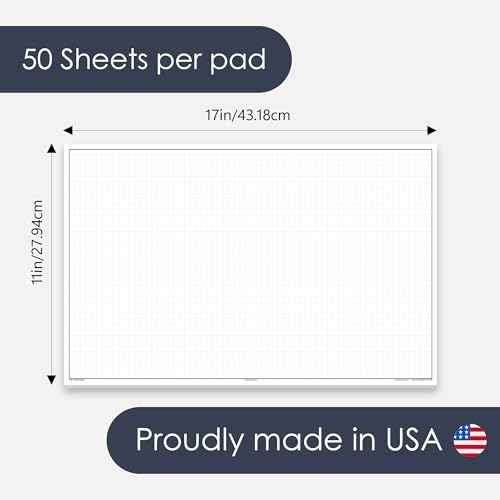 GeekNavy 11" x 17" Quadrille Graph Paper 50 Sheets Landscape - 0.25" 4x4 Square Grid, Blueprint, High Brightness, Border-Outlined, Large Drafting (3-Pack)