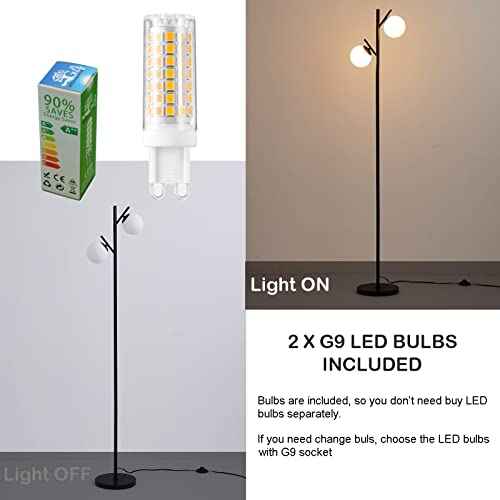 Fiqevs Globe Tree Floor Lamp, Mid Century Modern Standing Lamp with 2 LED Bulbs & Frosted Glass Shades, Retro Tall Pole Lamp for Living Room, Bedroom & Office