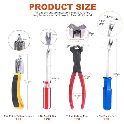 Upholstery Staple Remover Tack Puller Nail Remover Tool Set Nail Puller Plier, Staple Puller, Tack Lifter, Fastener Remover, for Furniture Floor Wall Wooden Case Car Photo Frame (4 pcs)