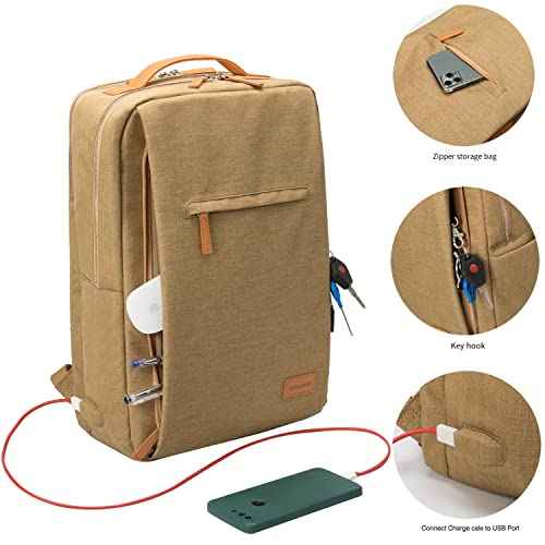 NOBLEMAN Travel Backpack Men Women, Business Computer Backpacks with Multi Compartment Storage Laptop Backpack, Water Resistent 15.6 Inch Laptop Work Business Backpack with USB Port for Nurse (Khaki)