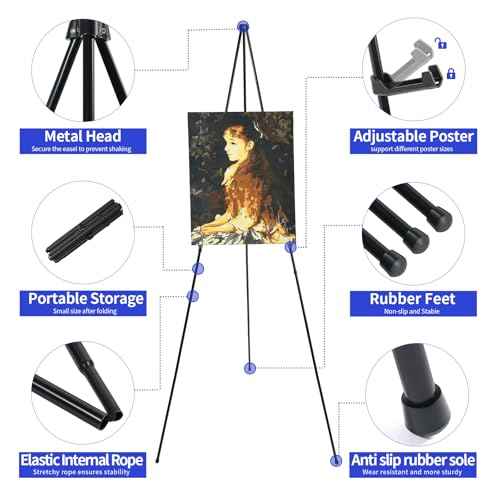 MXG Large Easel Stand for Signs & Poster Display ,66"Black portable Foldable Metal Tripod for Wedding, exhibition, painting£¬commercial event display? Holds up to 10 lbs