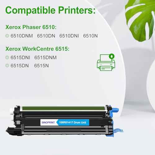 Compatible 6510 6515 Drum Unit Cyan 108R01417 Replacement for Xerox Phaser 6510DNM 6510DN 6510DNI 6510N WorkCentre 6515DNI 6515DNM 6515DN 6515N Printer (Cyan,1-Pack)