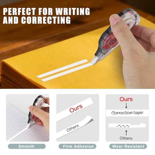 15PCS White Correction Tape with Dispenser, 39.37ft Each, Fast, Clean, Opaque and Easy to Use Tear-Resistant Correction Tape Bulk Office or School Supplies, Blue, Red, Gray