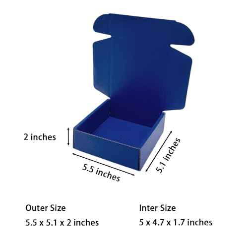 50 Pcs 5.5 x 5.1 x 2 inches Shipping Boxes for Small Business Cardboard Corrugated Mailer Boxes for Shipping Packaging Holidays Craft Gifts Giving Products (Industrial Blue, 5.5 x 5.1 x 2")