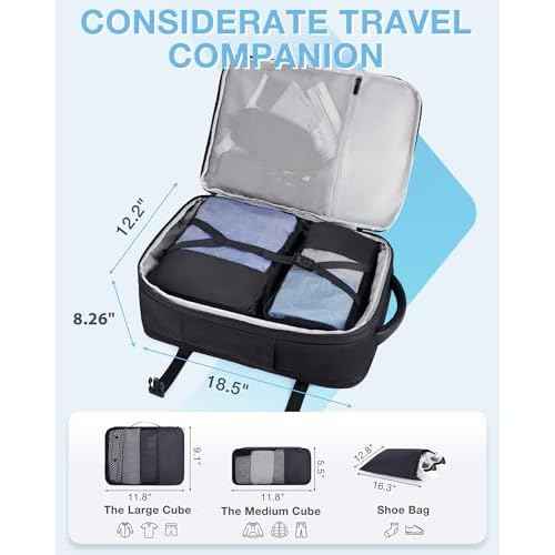 BAGSMART 40L Black Travel Laptop Backpack with Packing Cubes and Shoe Bag