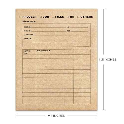 Durable Heavy-Duty Multi-Purpose Kraft Paper Record Folders - Two-Pocket, Preprinted to Track Job Progress, Classification, and Storage (9.4" x 11.5", Pack of 25)