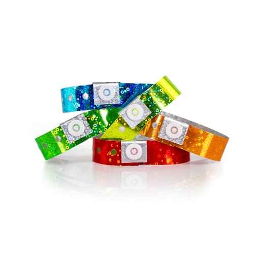 500 WristCo Variety Pack Holographic Plastic Wristbands for Events ? Extended Wear, Glowing Color Prevents Reuse ? Premium-Grade Bracelets for Hospital & Medical ID, Party & VIP Identification