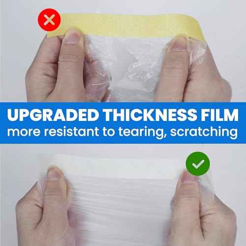 TAPEBEAR Upgrade Pre-Taped Masking Film Extra Thick, High Temp Tape and Drape 3-Size, Plastic Cover for Automotive, Painting, Plastic Sheeting Masking Tape Film for Auto, Floor, Furniture