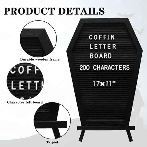 Coffin Letter Board, Christmas Letter Board Shapes Goth Decor, Coffin Pin Board Spooky Gifts Decorations for Table and Wall,Creepy Gothic Coffin Decor Massage Board,Coffin Letter Board