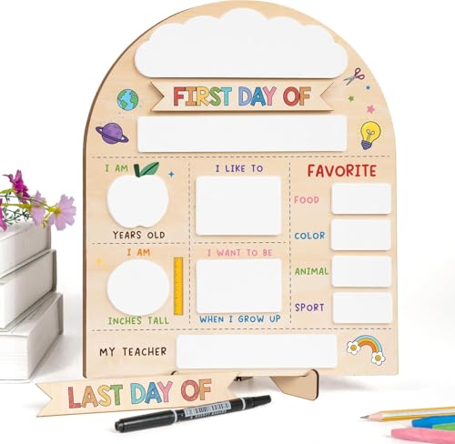 My First Day of School Sign 12x10 Inch Reusable Wooden Chalkboard for Preschool & Kindergarten