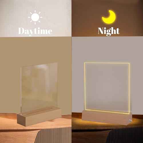 5.9 x 5.9 Inch Warm LED Message Memo Note Board with Colors, Clear Acrylic Desktop Light Up Dry Erase Drawing Writing Board with Stand