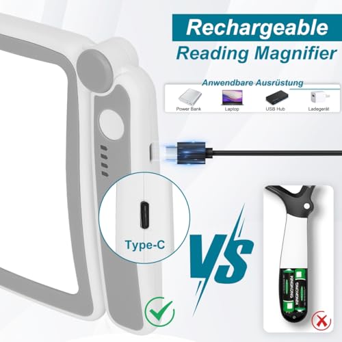 Tobegiga Rechargeable 6X LED Lighted Magnifying Glass for Reading Seniors Grey White