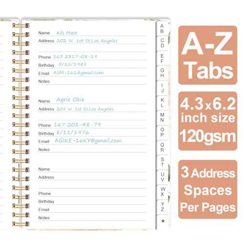 Address Book with Alphabetical Tabs - Small Address Book Spiral with Address Contacts, Special Date, Phone, Birthday & Internet Login Password for Home and Office, 4.3" x 6.2", Rose Leaf