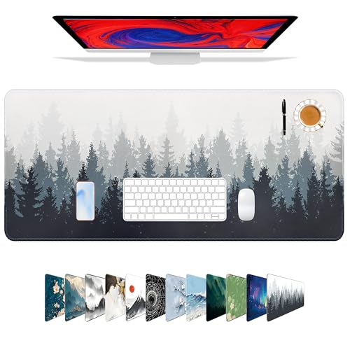Galdas Tree Forest Pattern XXL Gaming Mouse Pad - Large Extended Desk Mat with Non-Slip Rubber Base, Stitched Edges, Thin Design