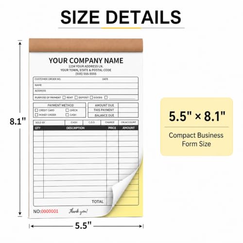 Custom Carbonless Receipt Book with Logo — 2-Part Invoices for Small Business