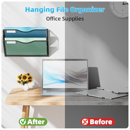 Marbrasse Black 2-Tier Wall File Holder Mesh Organizer for Office & Home