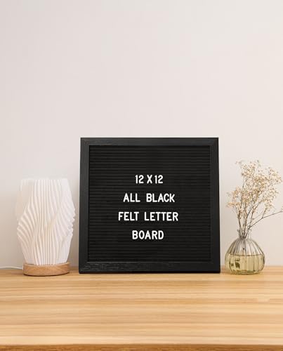 Black Felt Letter Board 12x12 Inches with 335 Changeable Letters and Storage Bag
