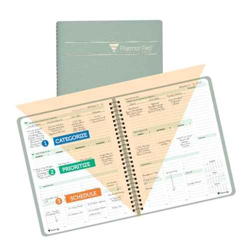 Planner Pad Spiral Bound January-December 2026/ Calendar Year 6 3/4" x 8 1/2" Medium 3-Tier Funnel Down 12 Month Organizer, Greenish Grey Cover/Soft Green Ink