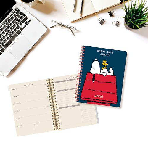 Graphique 2026 Spiral Frosted Cover Planner | 18 Month Organizer July 2025 - Dec. 2026 | Weekly & Monthly Spreads | To-Do & Note List | Reference Tabs | Reminder Stickers | Snoopy on House | 8¡± x 10¡±