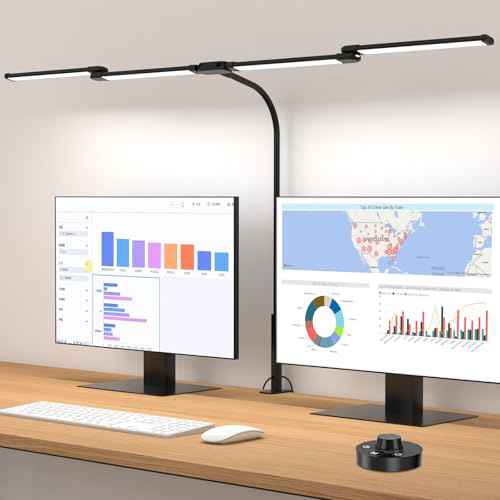 iVict Desk Lamp for Home Office, 24W Flexible Gooseneck Table Lamp, Desks Lamps with Clamp, 10 Color Modes 10 Brightness Eye-Caring Desk Light w/USB Adapter(Black)